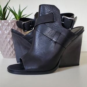 Black Leather Calvin Klein Peep Toe Booties